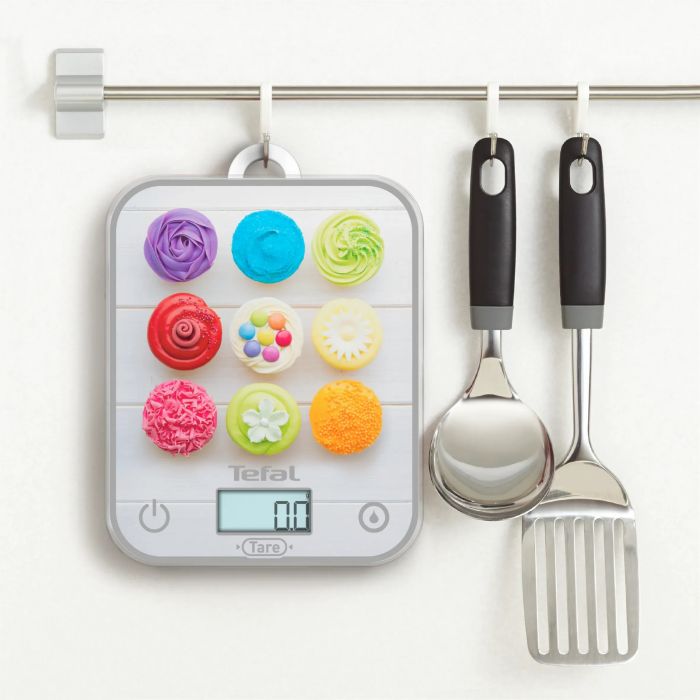 Ваги Tefal кухонні Optiss Cake Pops, 5кг, AAAx2 в комплекті, скло, різнокольорові