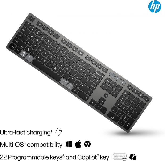 Клавіатура мембранна HP 720 Multi-Device Rechargeable, 109key, WL/BT, EN/UK, чорний