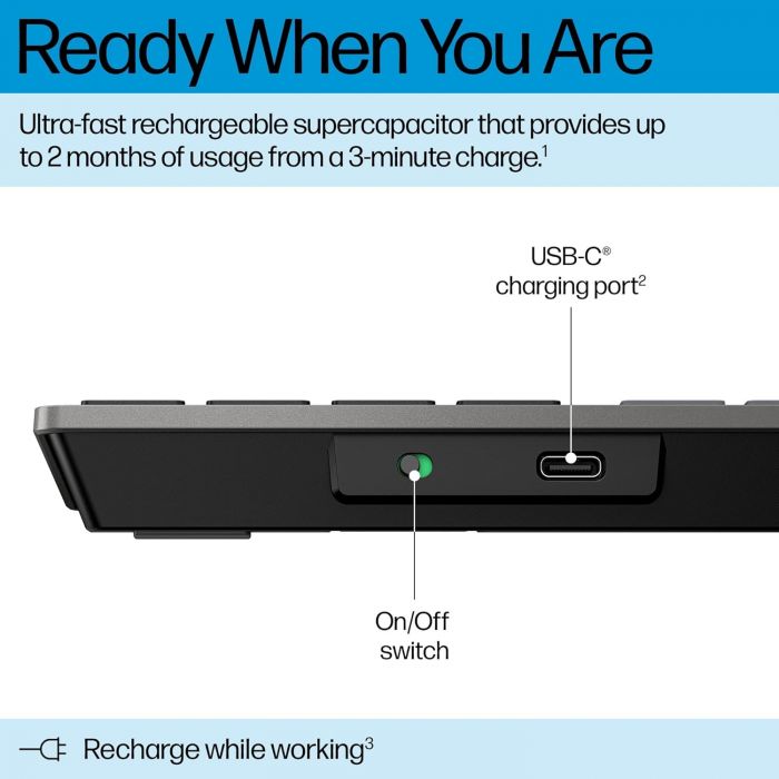 Клавіатура мембранна HP 720 Multi-Device Rechargeable, 109key, WL/BT, EN/UK, чорний