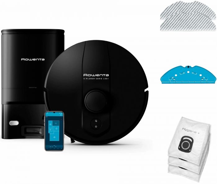 Робот-пилосос Rowenta миючий X-Plorer Serie 135+ Standart, 5000ПаВт, h=9.5см, 0.28л, конт пил -0.29л, вода - вологе прибирання, самоочистка, автон. робота до 120хв, чорний Робот-пилосос Rowenta миючий X-Plorer Serie 135+ Standart, 5000ПаВт, h=9.5см, 0.28л, конт пил -0.29л, вода - вологе прибирання, самоочистка, автон. робота до 120хв, чорний