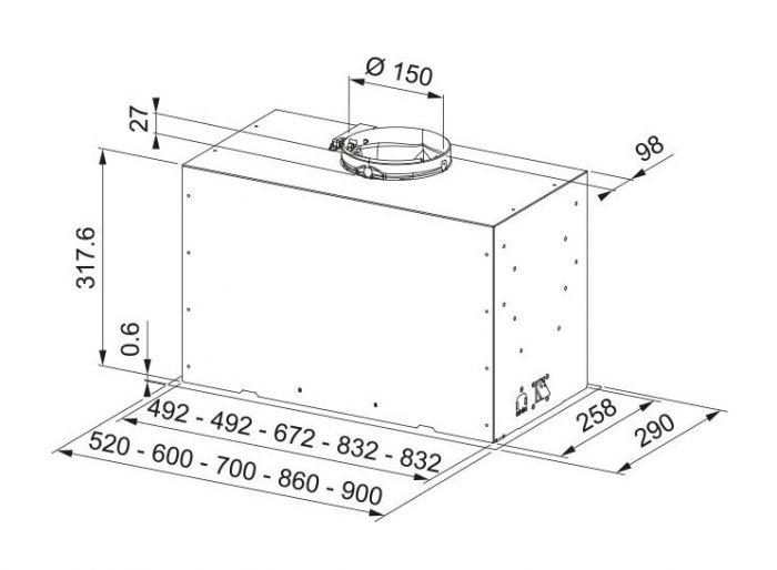 Витяжка Franke вбудовувана, 52см, 1250м.куб/год, Box Flush Basic FBFE LG A52, cвітло-сірий