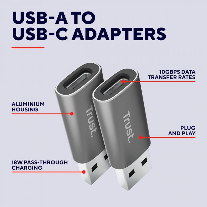 Адаптер Trust Calyx USB-C > USBA3.2, 2шт, чорний