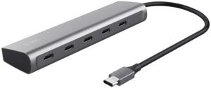Хаб Trust Halyx USB-C  > 5xUSB-C , Алюміній, 0.1м, сірий Хаб Trust Halyx USB-C  > 5xUSB-C , Алюміній, 0.1м, сірий