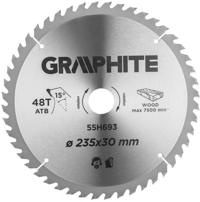 Диск пильний Graphite по дереву, 235х30мм, 48 зубів