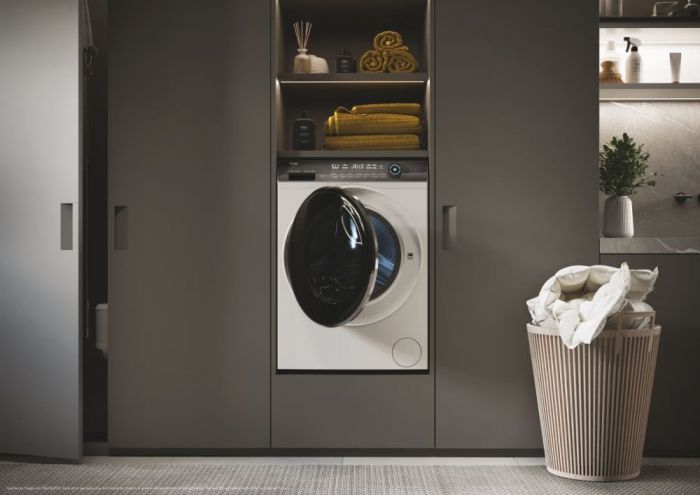 Пральна машина Haier фронтальна, 12кг, 1400, A+++, 60см, дисплей, пара, інвертор, люк чорний, прямий привід, білий