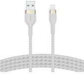 Кабель USB-A > Lightning заряджання/синхронізації Belkin, 3м, плетений, силіконовий, з ремінцем на магніті, білий