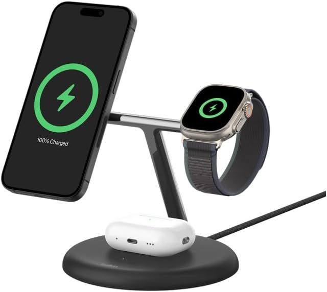 Зарядний пристрій бездротовий Belkin 3в1 Magnetic Qi2 15Вт, чорний