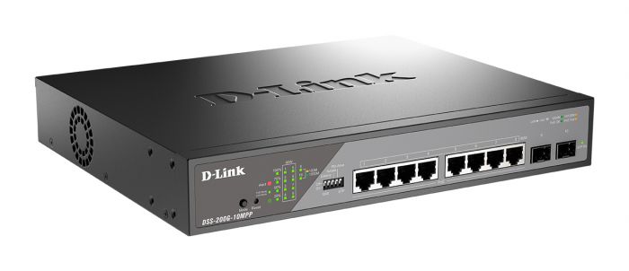 Комутатор D-Link DSS-200G-10MPP 8xGE PoE, 2xSFP, 242Вт, Некерований