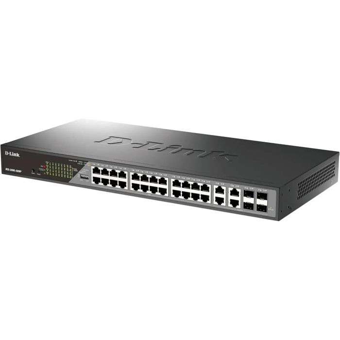 Комутатор D-Link DSS-200G-28MP 24xGE PoE, 4xSFP/GE, 370W, Некерований