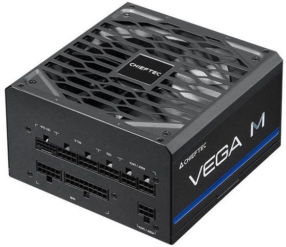 Блок живлення CHIEFTEC Vega M (850W), >90%, 80+ Gold, 135мм FDB, 1xMB 24pin(20+4), 2xCPU 8pin(4+4), 3xMolex, 6xSATA, 4xPCIe 8pin(6+2), 1xPCIe GEN5 16pin, Fully Modular