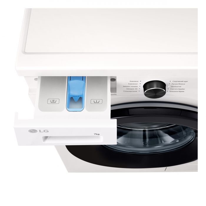 Пральна машина LG фронтальна, 7кг, 1200, A+++, 44см, дисплей, пара, інвертор, білий