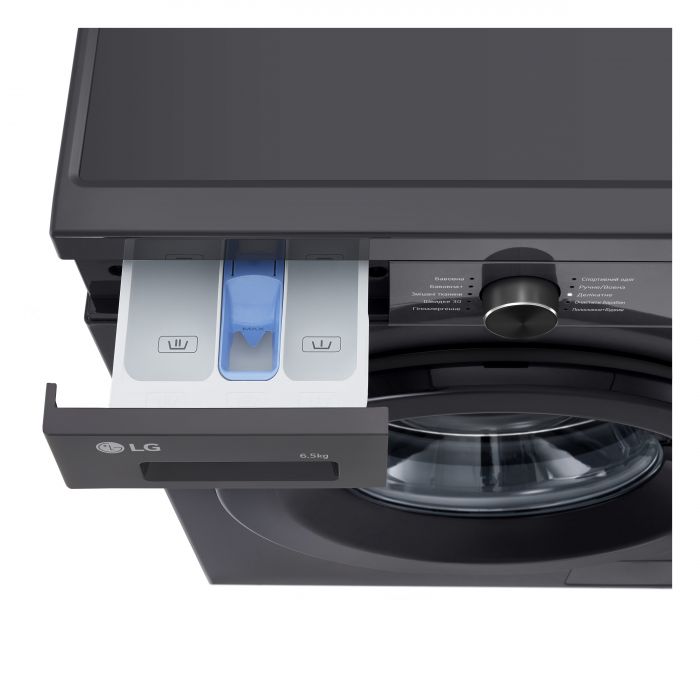 Пральна машина LG фронтальна, 6.5кг, 1200, A+++, 44см, дисплей, пара, інвертор, чорний