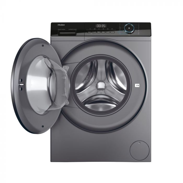 Пральна машина Haier фронтальна, 9кг, 1400, A+++, 60см, дисплей, пара, інвертор, люк чорний, прямий привід, cріблястий