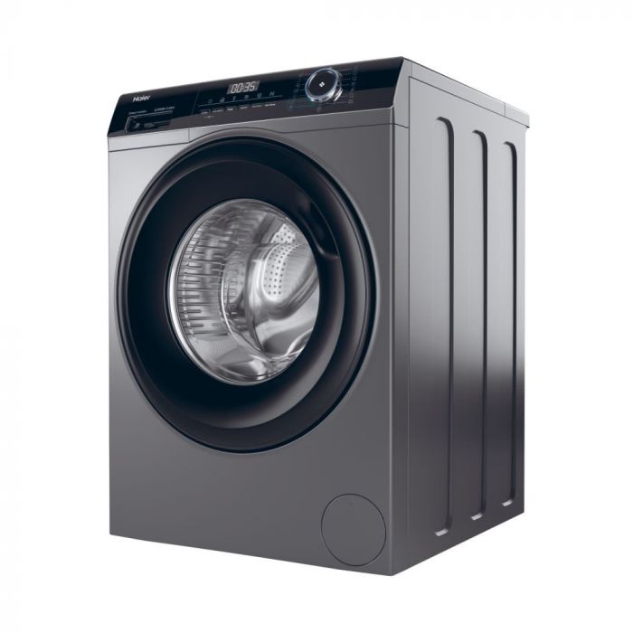 Пральна машина Haier фронтальна, 9кг, 1400, A+++, 60см, дисплей, пара, інвертор, люк чорний, прямий привід, cріблястий