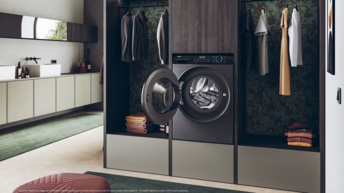 Пральна машина Haier фронтальна, 9кг, 1400, A+++, 60см, дисплей, пара, інвертор, люк чорний, прямий привід, cріблястий