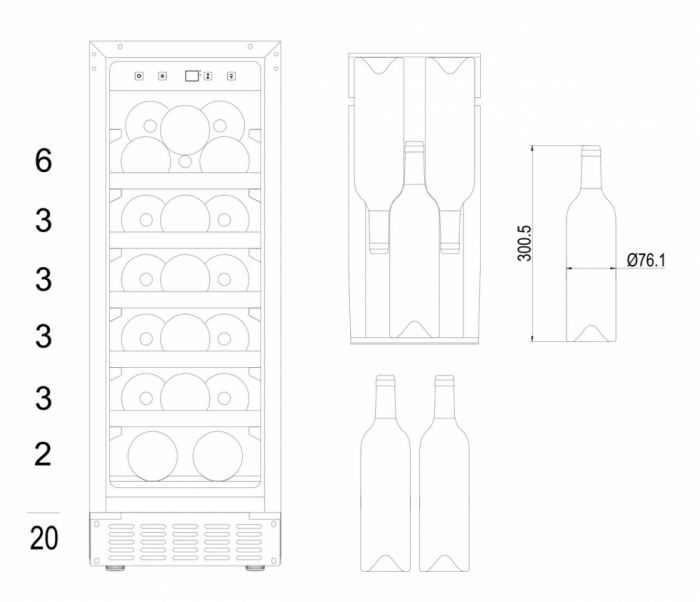 Холодильник Hansa для вина, 82x29.5х61.5, холод.відд.-63л, зон - 1, бут-20, ST, дисплей, чорний
