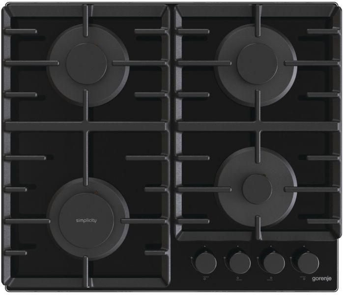 Варильна поверхня Gorenje газова на склі, 60см, чавун, чорний