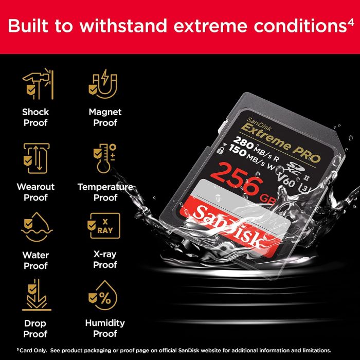 Карта пам'яті SanDisk SD  256GB C10 UHS-II U3 R280/W150MB/s Extreme Pro V60