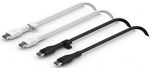 Кабель USB-C > USB-C заряджання/синхронізації Belkin 1м, 60Вт, Type-C, силіконовий з кліпсою (2 Pack) чорний/білий