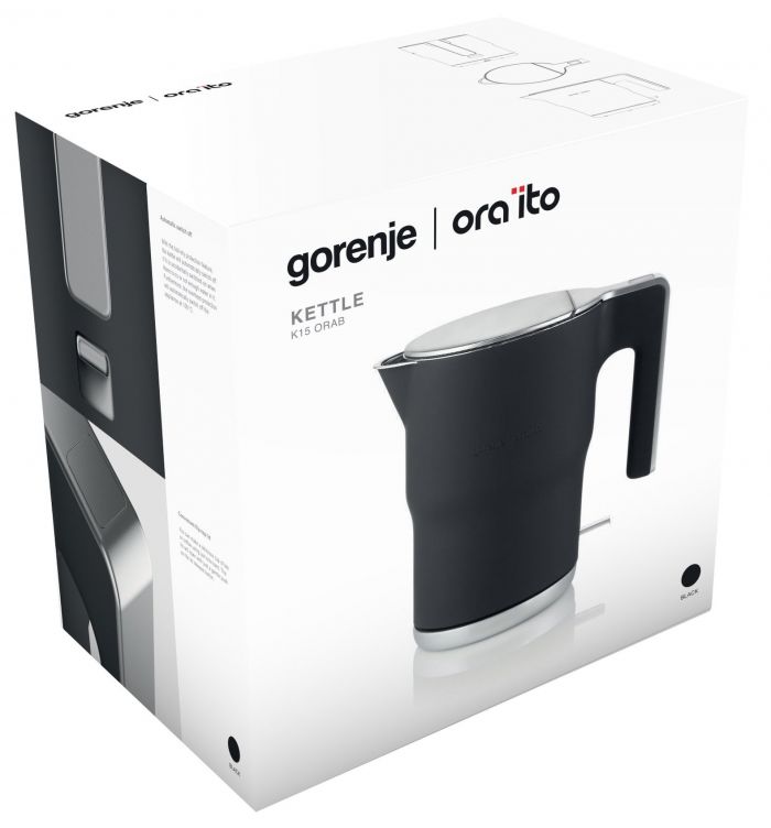 Електрочайник Gorenje 1.5л, з подвійними стінками, чорний матовий