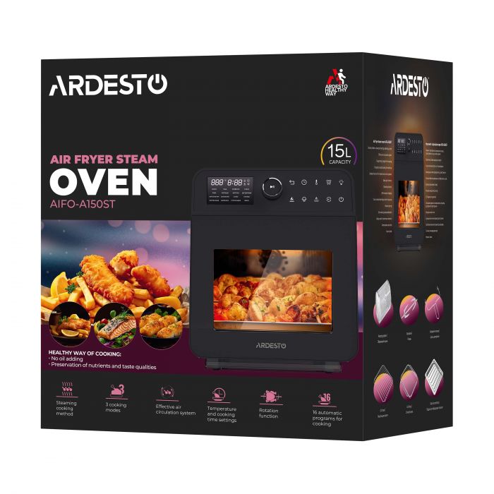Мультипіч ARDESTO, 2250Вт, об'єм-15л, сенсорне керування, функція приготування на пару, 40-220°C, метал/пластик, біло-чорний