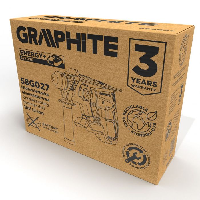 Перфоратор акумуляторний GRAPHITE Energy+ SDS-plus 18В 2.2Дж 2.26кг без АКБ та ЗП
