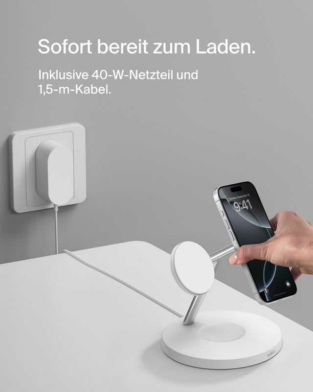 Зарядний пристрій бездротовий Belkin 3в1 Magnetic Pad Qi2 15Вт, білий