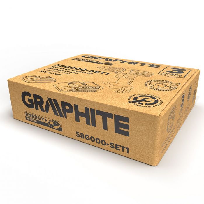 Шурупокрут-дриль акумуляторний GRAPHITE Energy+ 18В 1х2А·год 44Нм 0-350·0-1250об·хв ЗП 1.2кг