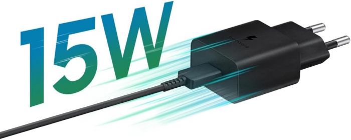 Зарядний пристрій мережевий Samsung 15Вт USB-С, кабель USB-C > USB-C, 1м, чорний