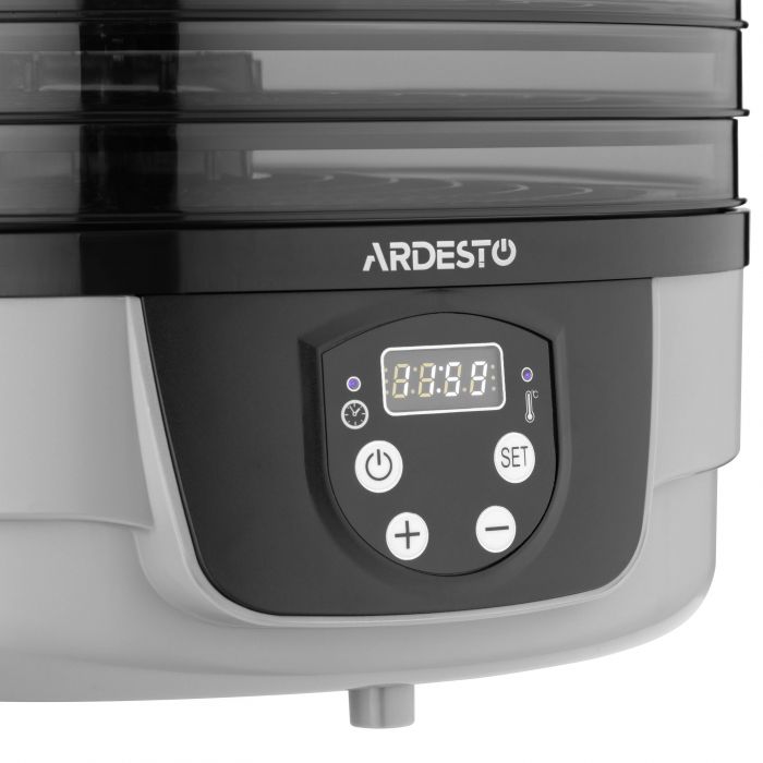 Сушарка для продуктів ARDESTO FDB-532TTC, 250Вт, піддонів -5x3см, діаметр-32см, макс-70°С, таймер, електр. управління, пластик , білий
