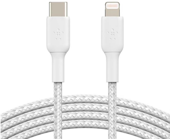 Кабель Belkin USB-C > Lightning заряджання/синхронізації 30Вт PD, 1м, плетений, білий
