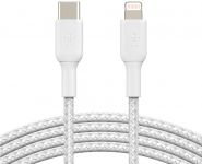 Кабель Belkin USB-C > Lightning заряджання/синхронізації 30Вт PD, 2м, плетений, білий