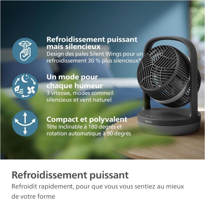 Вентилятор Philips настільний Series 3000, 22см, 27Вт, таймер, поворот 180, чорний