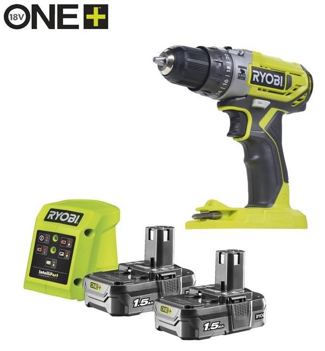 Шурупокрут-дриль ударний акумуляторний Ryobi ONE+ R18PD2-215G 18В 2х1.5А·год ЗП 40Нм 400·1350об/хв 1кг Шурупокрут-дриль ударний акумуляторний Ryobi ONE+ R18PD2-215G 18В 2х1.5А·год ЗП 40Нм 400·1350об/хв 1кг