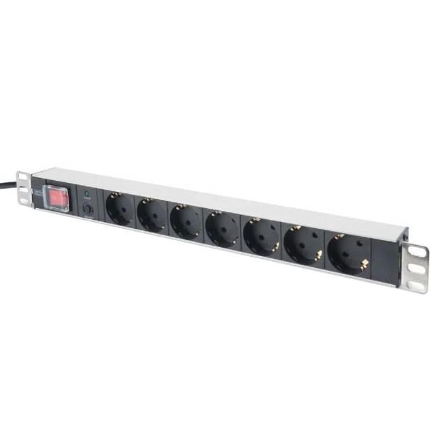 Пристрій розподілу електроживлення DIGITUS 1U, 7xSchuko, 16A, 250V, вимикач, OLP, вилка Schuko