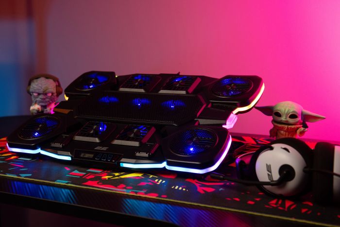 Підставка для ноутбука 2E GAMING CPG-011, до 17.3", 1xUSB-A, 1xUSB-C, LCD, RGB, чорний