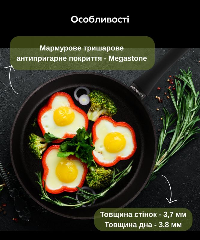 Сковорода глибока ARDESTO Black Mars, 28см, алюміній, чорний
