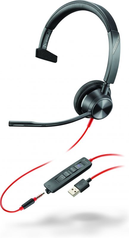 Гарнітура комп'ютерна моно On-ear Poly Blackwire 3315-M, USB-A, всеспрямований, чорний
