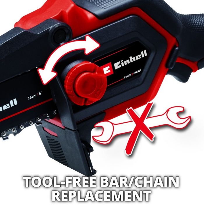 Пила ланцюгова акумуляторна Einhell GE-PS 18/15 Li BL Kit PXC 18В акб 1х2.5А·год шина 158мм різ 125мм 4.8 м/с 1.1кг