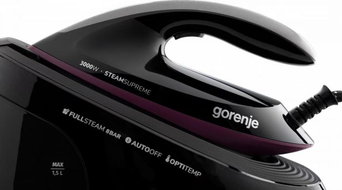 Праска-парогенератор Gorenje, 3000Вт, 1500мл, паровий удар -160гр, дисплей, керам. підошва, чорний