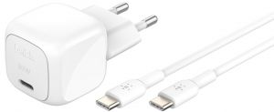 Зарядний пристрій мережевий Belkin 30Вт USB-С PD PPS, кабель USB-С > USB-C, 1м, PVC, білий
