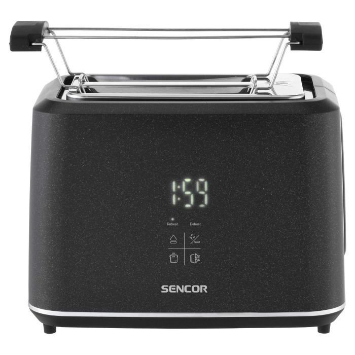 Тостер Sencor 1080Вт, підігрів, розморожування, сенс. керування, LED, пластик, чорний