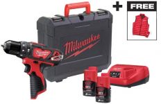 Шурупокрут-дриль акумуляторний Milwaukee M12 BPD-202C 12В 2х2А·год 30Нм 0·1500об·хв ЗП C12C жилет кейс 1.2кг