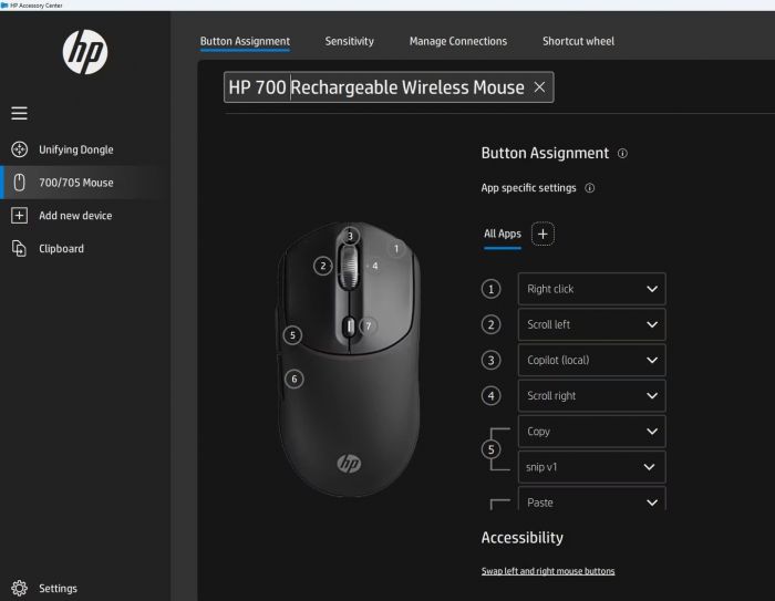 Миша HP 700 Rechargeable, WL/BT, чорний