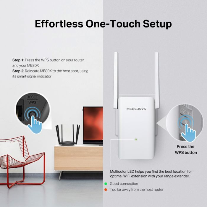 Розширювач покриття WiFi MERCUSYS ME80X AX3000, 1хGE LAN