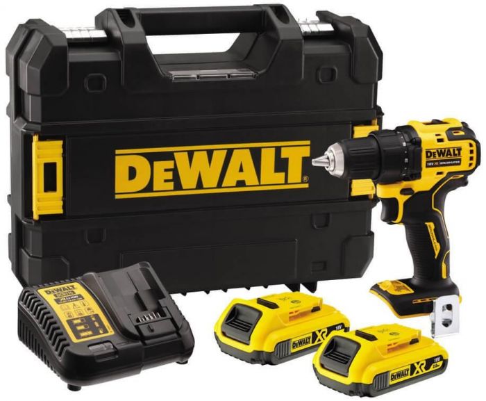 Дриль-шурупокрут DeWalt безщітковий XR Li-Ion 18В акб 2х2А·год 65Нм 450-1650об·хв патрон 13мм ЗП кейс додаткова рукоятка 1.1кг