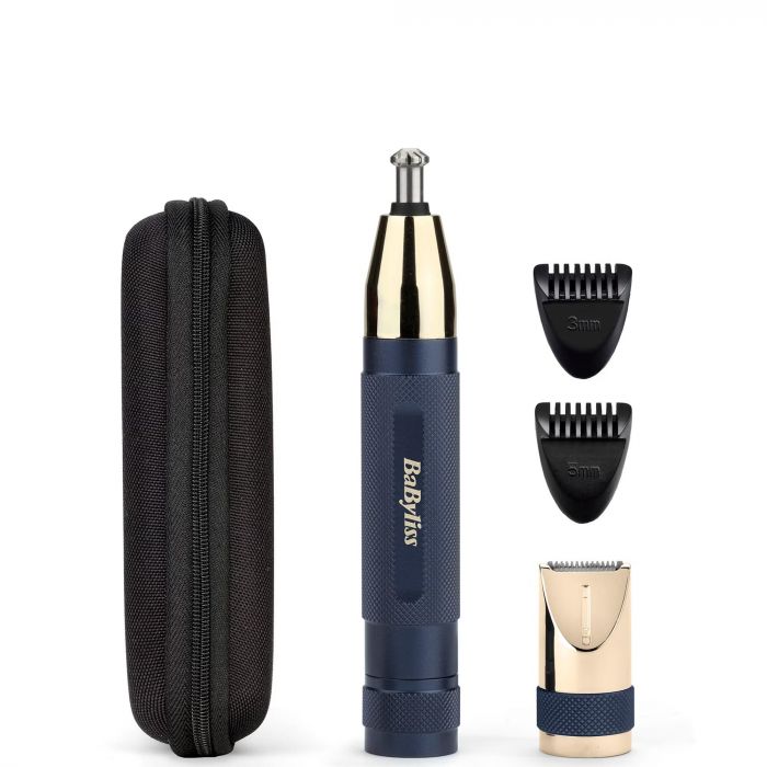 Тример Babyliss, для брів, вусів, носа та вух, 1хАА, насадок-3, чохол, сталь, синій