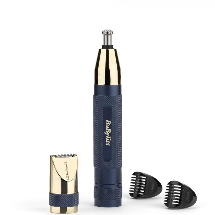 Тример Babyliss, для брів, вусів, носа та вух, 1хАА, насадок-3, чохол, сталь, синій