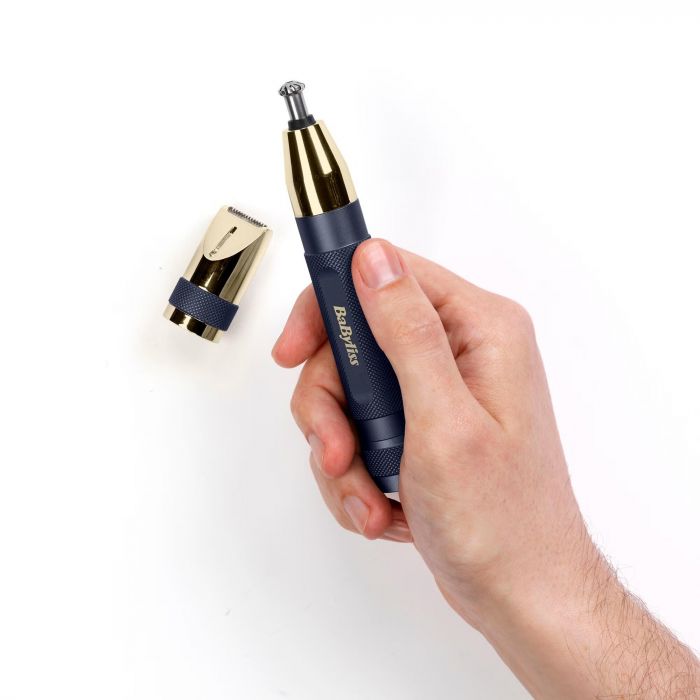Тример Babyliss, для брів, вусів, носа та вух, 1хАА, насадок-3, чохол, сталь, синій