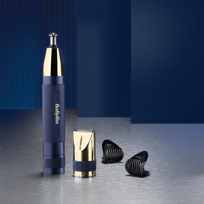 Тример Babyliss, для брів, вусів, носа та вух, 1хАА, насадок-3, чохол, сталь, синій